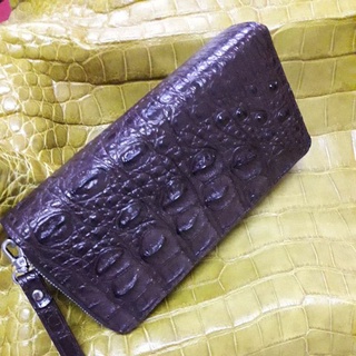 crocodile lady purse 2 zipwallet craft.กระเป๋าสตางค์หนังจระเข้แท้สตรีbrown  bra  bra