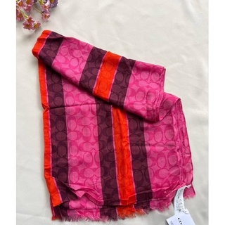 ผ้าพันคอ SIGNATURE VARSITY STRIPE OBLONG SCARF (COACH C4003) PINK/BURGUNDY สีชมพู ลายทาง