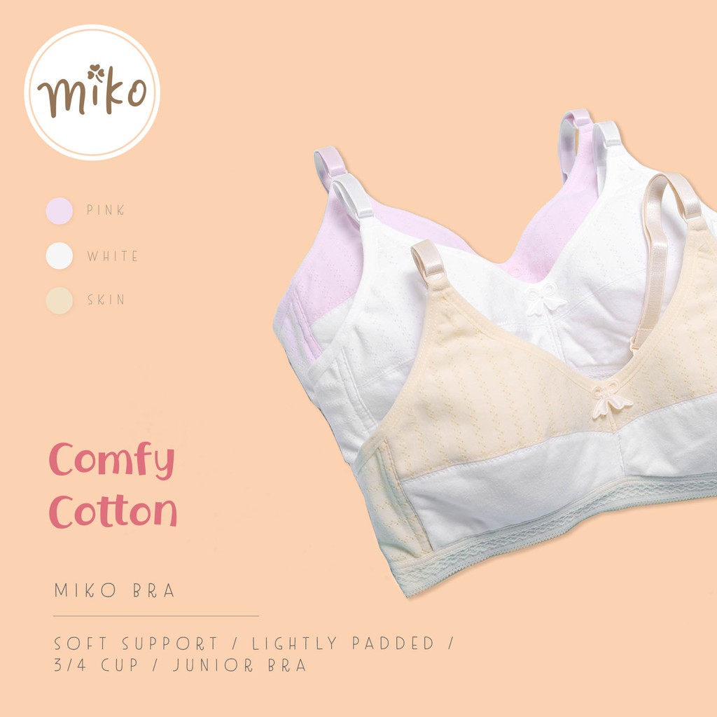 Miko Bra C421 - 95%Cotton 5%Spandex/พยุงนุ่ม/ เบาะเบา/ 3/4 ถ้วย/ ชุดชั้นในจูเนียร์/ Young Adult