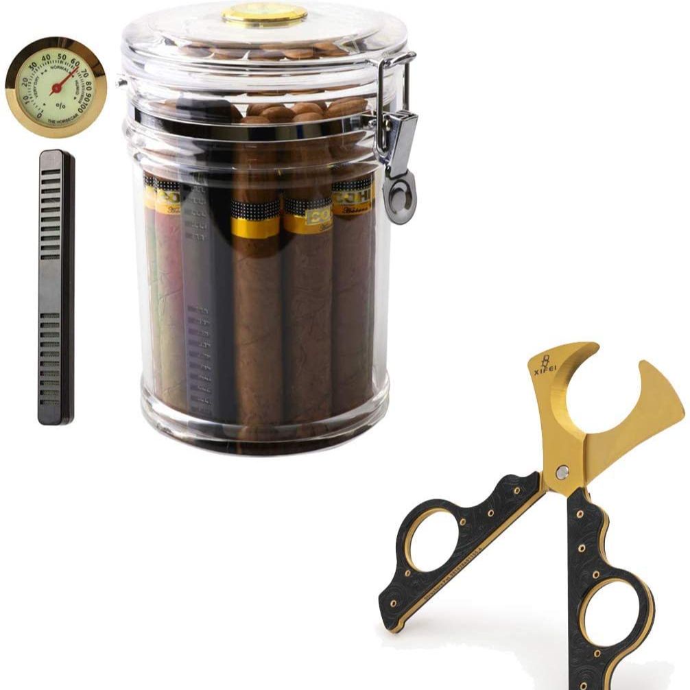 กล่องซิการ์：XIFEI Cigar Humidor Tube +Cutter Scissors SET Caacity 1520