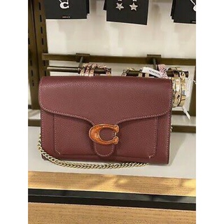 (ผ่อน0%) กระเป๋าสะพายข้าง งานshop Coach Tabby Chain Clutch 4792 หนังแท้ สีแดง