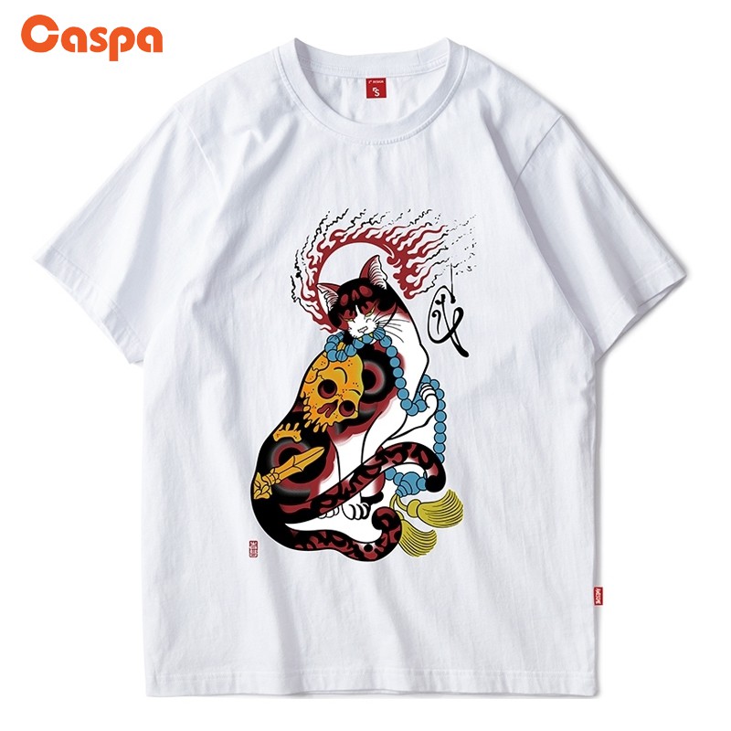 Caspa เสื้อยืดสกรีน ลายสกรีน แมว เสื้อคอกลมแขนสั้นผ้าฝ้าย แฟชั่น วัยรุ่น - M470T