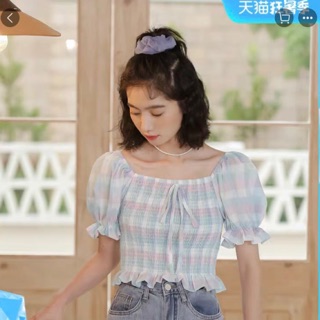 👚เสื้อแขนตุ๊กตาลายสก็อตสีพาสเทลสม็อคทั้งตัว มือ1