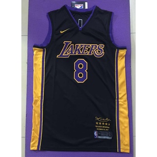 เสื้อกีฬาบาสเก็ตบอล คอวี ปักลาย NBA Los Angeles Lakers 8 Kobe Bryant สีดํา สําหรับผู้ชาย 2021