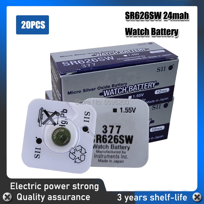 20pc FOR SEIZAIKEN 100% Original 377 SR626SW SR626 AG4 1.55V Silver Oxide Watch Battery Button Coin 