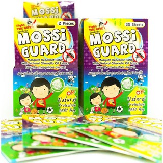 ราคาถูกกกกแผ่นแปะกันยุง MOSSI GUARD 30ซอง/กล่อง (1ซองมี 2ชิ้น) เหมาะสำหรับเด็กอายุ 1 ปีขึ้นไป