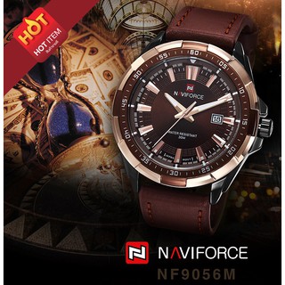 หรูหราในราคาเบาๆนาฬิกาข้อมือชาย กันน้ำ naviforce watch แท้ รุ่นNF9056-BROBLA สายหนัง ของแท้100%