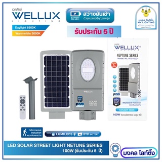 WELLUX โคมไฟถนนโซล่าแผงโมโน  ขนาด 100W ชิปLUMI+แบตBYD สว่างยันเช้า รุ่น NEPTUNE SERIES มีรีโมท