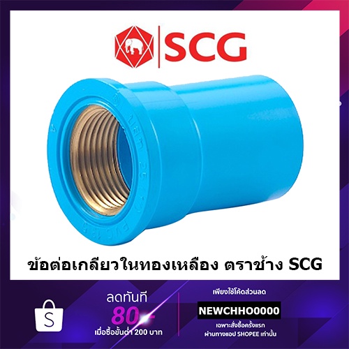 SCG ข้อต่อตรงเกลียวในทองเหลือง PVC ขนาด 1/2 นิ้ว, 3/4 นิ้ว, 1 นิ้ว ตราช้าง ข้อต่อพีวีซี
