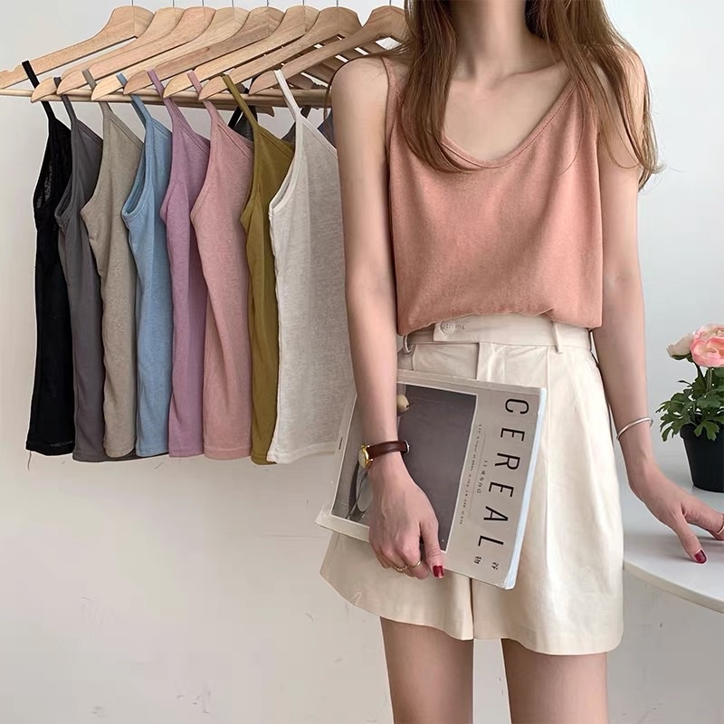 Somedays_closet l พร้อมส่ง Month top เสื้อสายเดี่ยวสีพื้นสไตล์มินิมอลแบบเกาหลี สีเอิร์ธโทนคือดีย์มากกก