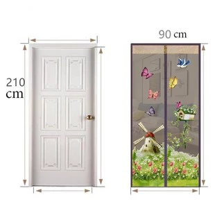 ม่านประตูกันยุง 90x210cm ม่านแม่เหล็ก มุ้งกันยุงติดประตู ฟรีแถบกาวตีนตุ๊กแก ไม่ต้องเจาะผนั