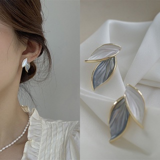 【CML】 South Korea S925 Silver Needle Simple ins Leaf Earrings Female Blue and White Leaf Earrings Personality Design Sen Earrings