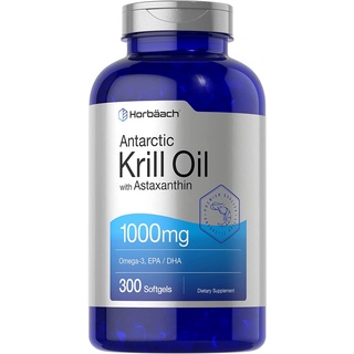 Horbaach Antarctic Krill Oil 1000mg with Astaxanthin 300 แคปซูล -exp.09/2025- ลดการอักเสบ Omega 3 DHA EPA