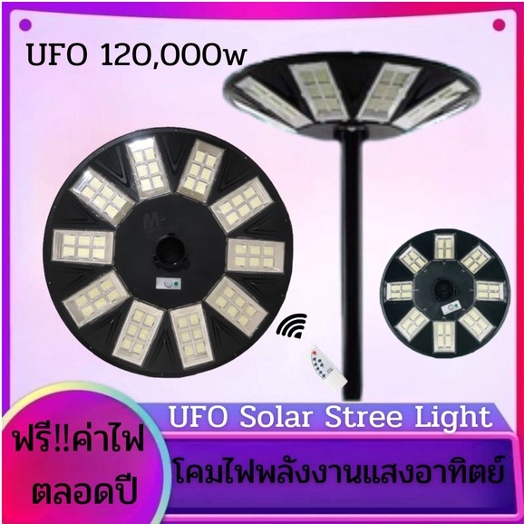 โคมไฟถนนโซล่าเซลล์ UFO 12000W 10 ทิศทาง แสงขาว ไฟสนาม UFO **ไม่รวมเสา**พลังงานแสงอาทิตย์ ไฟถนน Solar