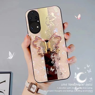 เคสโทรศัพท์มือถือ ป้องกันกระแทก ลายผีเสื้อ ประดับเพชร สําหรับ Huawei P50 Pro