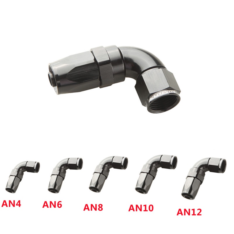 90 องศา One Piece ท่อหมุนปลายอลูมิเนียม Fitting AN4 AN6 AN8 AN10 AN12