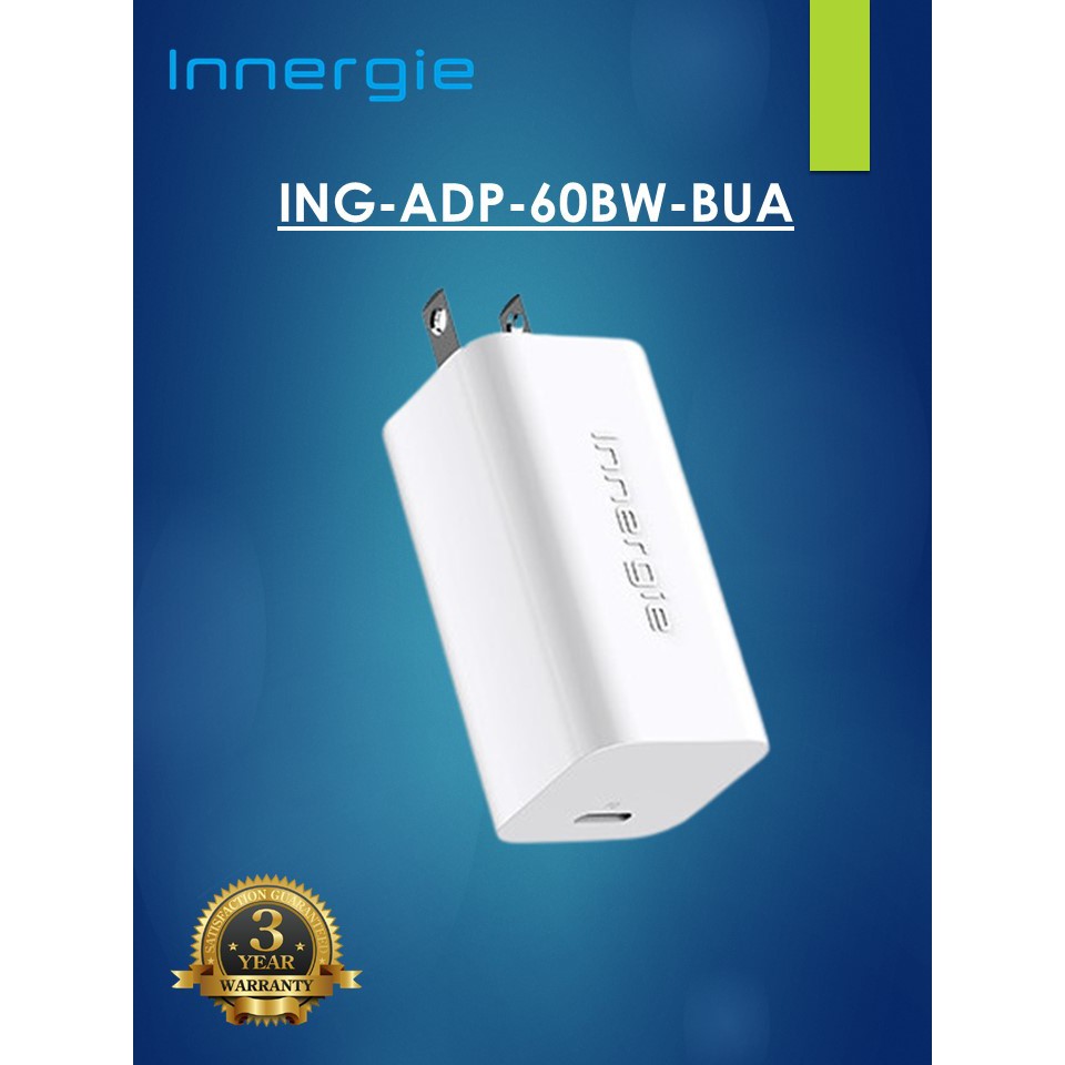 Innergie 60W USB-C Laptop Power Adapter Foldable Plug White (ING-ADP-60BW BUA)