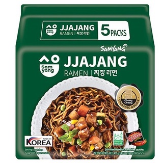 Samyang Jjajang Ramen ซัมยัง จาจัง บะหมี่กึ่งสำเร็จรูปแบบแห้งรสจาจัง สไตล์เกาหลี ซอสถั่วดำสูตรต้นตำรับ 80 กรัม แพ็ค 5ห่อ