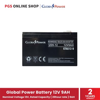 Global Power Battery 12V 9AH (แบตเตอรี่แห้ง) สำหรับเครื่องสำรองไฟ ไฟฉุกเฉิน และอุปกรณ์ไฟฟ้า สินค้ารับประกัน 2 ปี