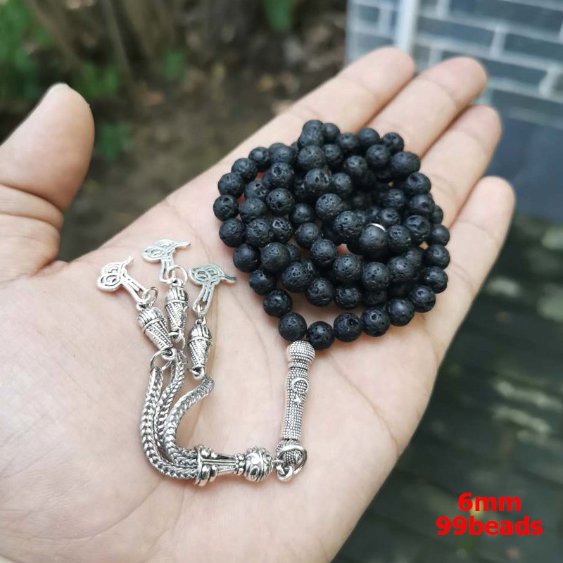99 ลาวา หิน ตัสบีห์ ลูกปัด ลูกประคํามุสลิม หินภูเขาไฟธรรมชาติสีดํา กําไลข้อมือ อี๊ด