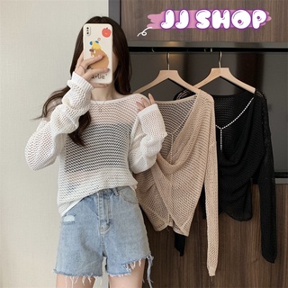 JJ shop💜 พร้อมส่ง  เสื้อไหมพรมแบบถัก คอกลมแขนยาวดีเทลรูๆเว้าหลังเพิ่มสายด้านหลังเก่ๆ "E241" -C