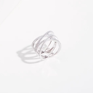 SWAN -Double Cross Ring แหวนไขว้เงินแท้  ฝังเพชรคิวบิกเซอร์โคเนีย cubic zirconia