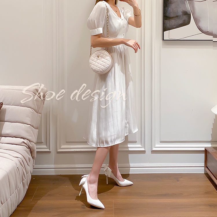 ✨🍑🍃  ไฮโซ รองเท้าแตะหัวเเหลม รองเท้าส้นสูงส้นของผู้หญิง หนังนิ่มงานสวยๆ - รูปที่ 5