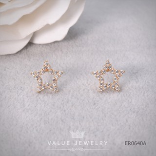 ต่างหูแป้น ฝังคริสตัลละเอียด ลายดาวทอง Gold Star ขนาดเล็ก ตุ้มหู เครื่องประดับ ER0640 ValueJewelry