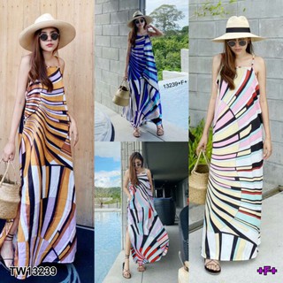 Maxi Dress เดรสยาวสายเดี่ยว เนื้อผ้า 100D ลายกราฟฟิก