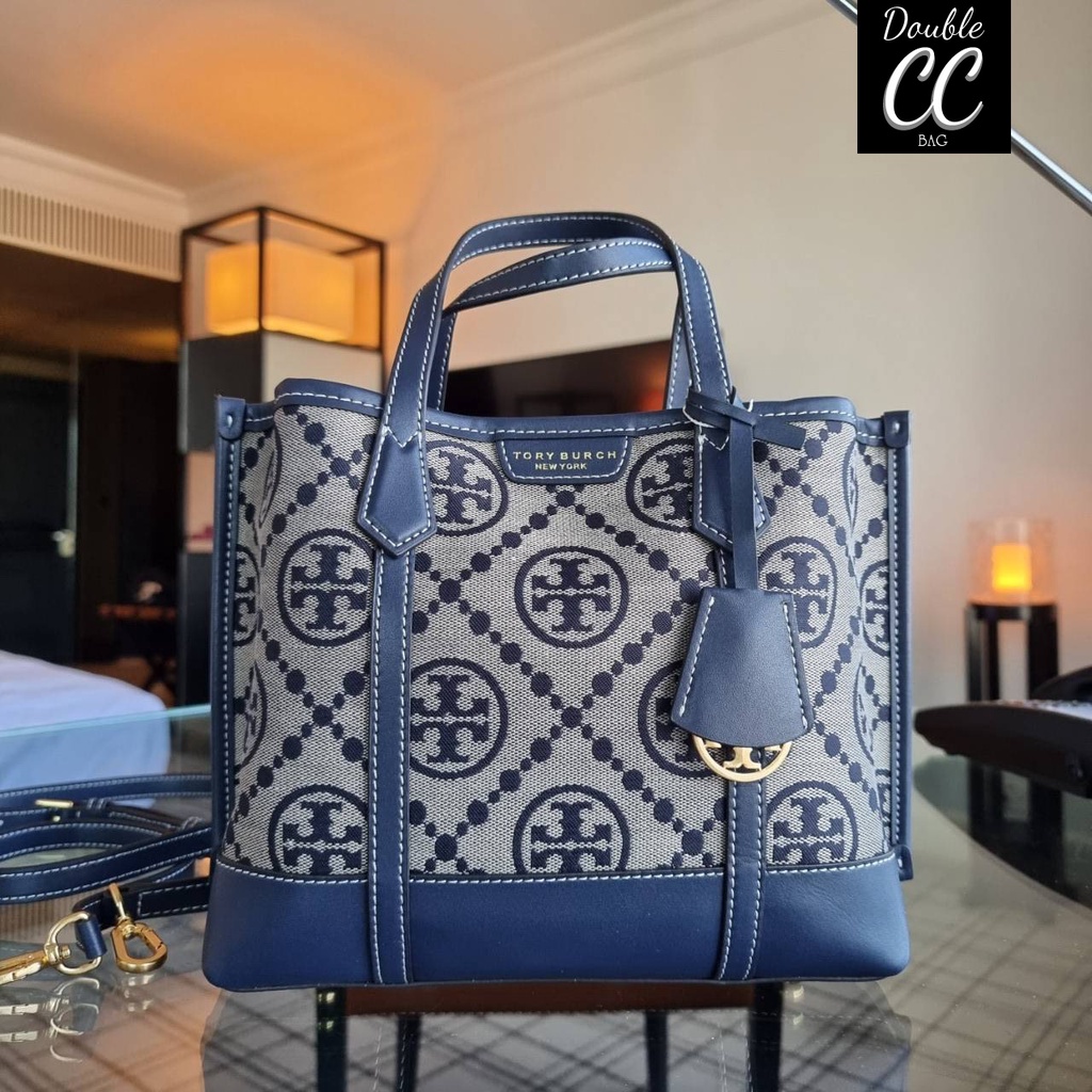 แท้ ?%‼) TORY BURCH PERRY MONOGRAM JACQUARD SMALL TRIPLE COMPARTMENT TOTE  | Shopee Thailand