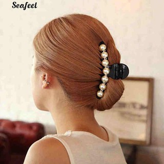 White Faux ตกแต่ง Rhinestone เพิร์ล Headdress Hairpin หญิง Claw ผม