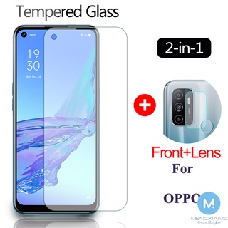 2-in-1 กระจกนิรภัยกันรอยเลนส์กล้อง สําหรับ OPPO Reno 6 6Z A16 A3S A5 A5S A7 A12 A12E A31 A92 A83 A52 A54 A53 A94 A74 A79 A15 A15S 2020 2021 F15 OPPO A9 A5 2020 5 F11 Pro ฟิล์ม