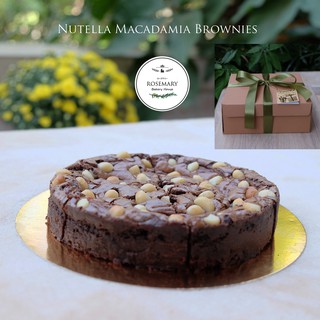 ร้านจริงค่ะ🎂🍫 เค้กนูลเทลล่าแมคคาเดเมียบราวนี่แบบ 6 ชิ้น 🍫 / Nutella Macadamia Brownies Cake🌿 (1,2,3 Pound) - BCA003