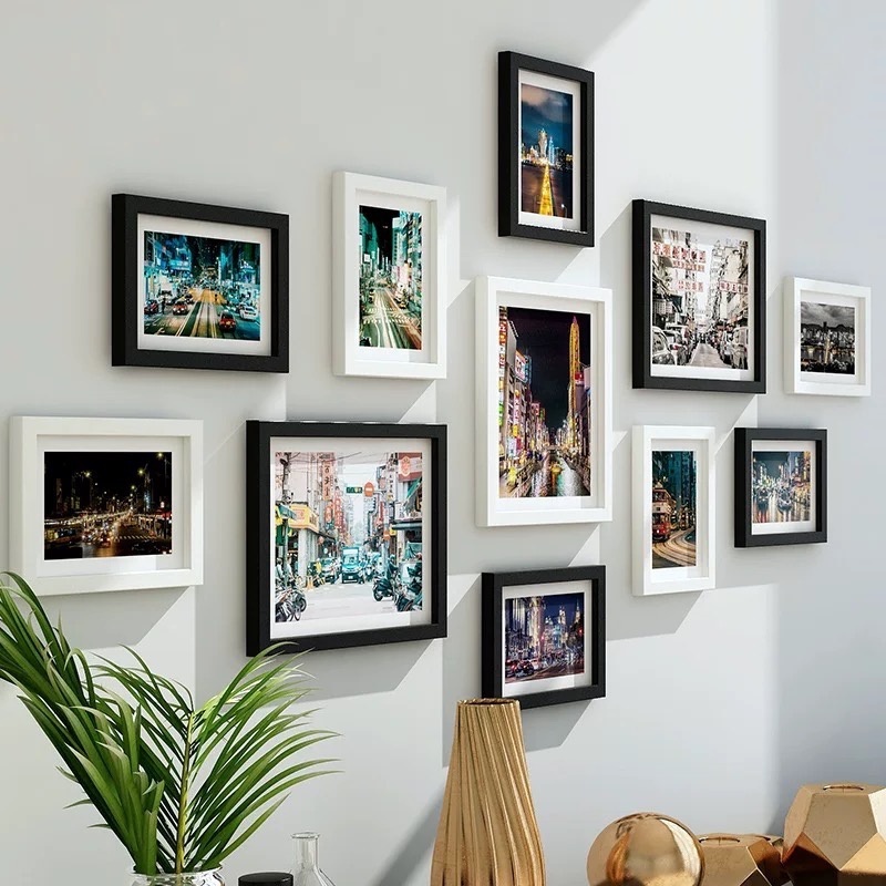 11 ชิ้น กรอบรูป , ตกแต่งผนัง, กรอบรูปเรียบง่าย【ไม่รวมรูปภาพ】