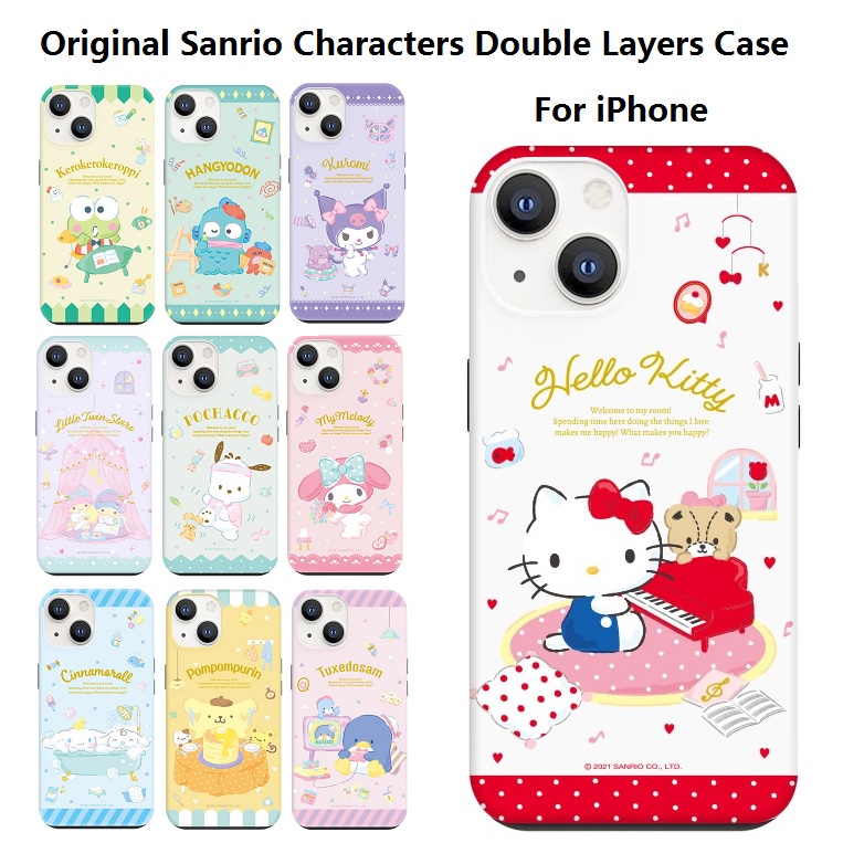 ของแท้ เคสโทรศัพท์มือถือ สองชั้น กันกระแทก ลาย Sanrio Hello Kitty My Melody Twin Stars สําหรับ iphone 15 14 Pro Max 13 13 Pro Max 12 Pro Max 12 Mini