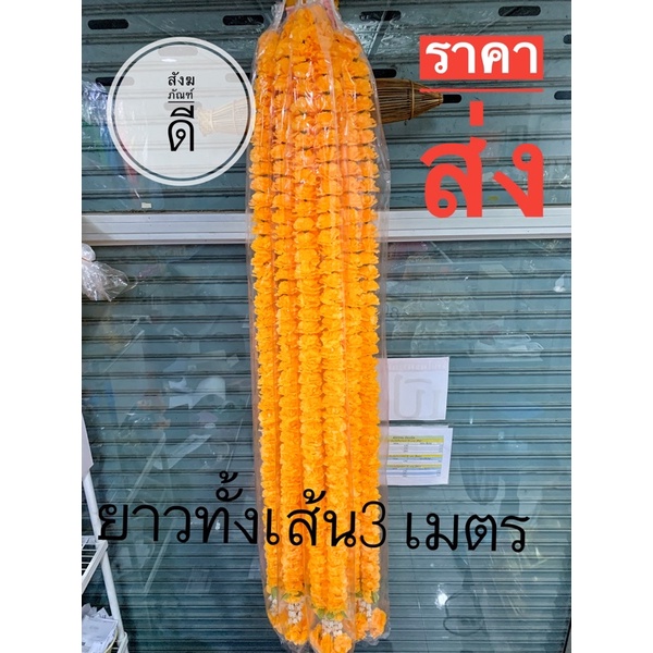 พวงมาลัย 2 ชาย ดอกดาวเรือง ความยาวทั้งเส้น 3 เมตร