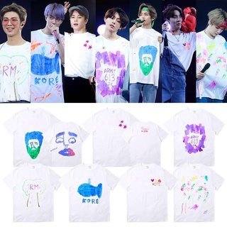 เสื้อยืดแขนสั้น ทรงหลวม พิมพ์ลายกราฟฟิติ BTS Concert Merchandise เพ้นท์มือ สําหรับผู้ชาย และผู้หญิง