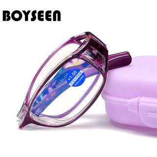 BOYSEEN แว่นสายตายาวพร้อมกล่อง แว่นตาอ่านหนังสือ ป้องกันแสงสีฟ้า แบบพับได้ แฟชั่นการพิมพ์แว่นตา สำหรับวัยกลางคนและผู้สูงอายุ 018ZD