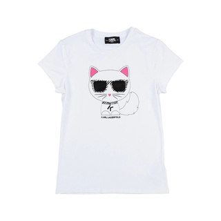 เสื้อยืด ผ้าฝ้าย พิมพ์ลาย Karl Lagerfeld สําหรับผู้ชาย และผู้หญิง