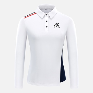 【South Korea】MALBON Golf เสื้อยืดแขนยาวสุภาพสตรีฤดูใบไม้ร่วงและฤดูหนาวสบายกีฬาเสื้อโปโลเสื้อผ้ากอล์ฟผู้หญิงเสื้อแห้งเร็ว