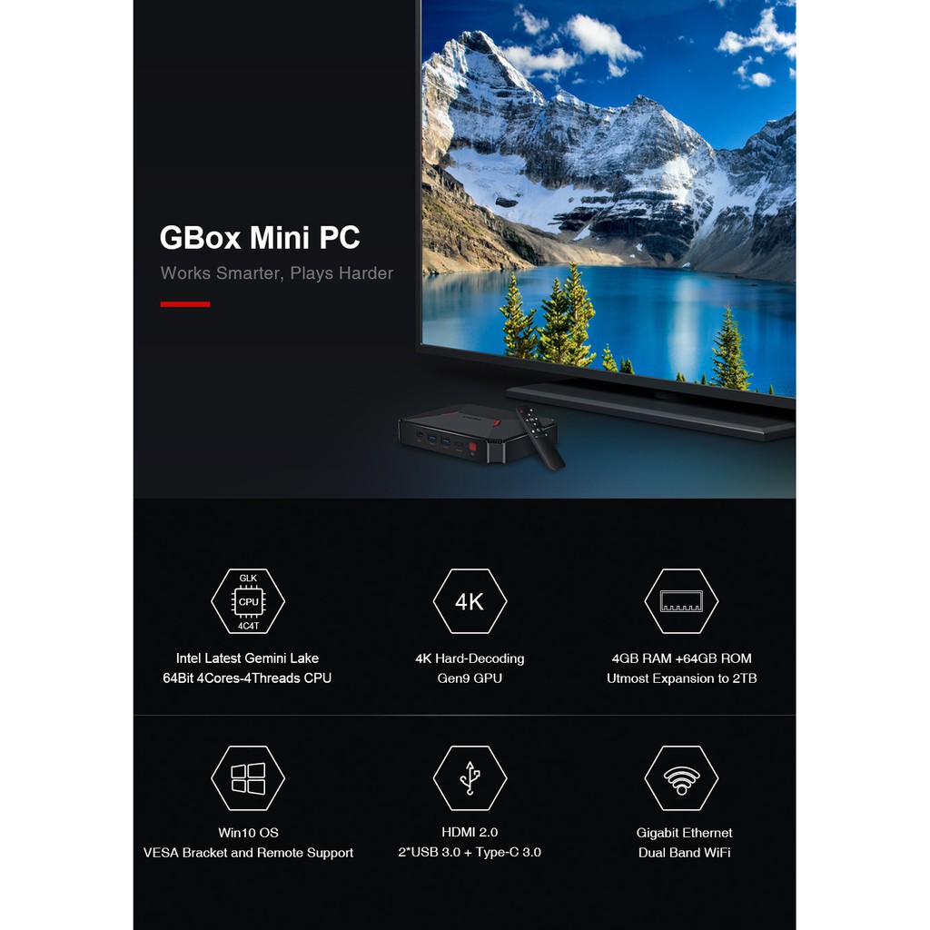 CHUWI GBOX Windows 10 แท้ ลิขสิทธิ์, ซีพียู Gemini lake N4100 Quad-Core ...