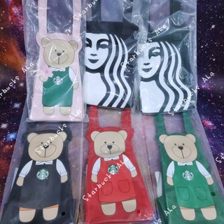 Starbucks ถุงผ้าหิ้วแก้วหมีเอี๊ยมดำ/แดง/ รุ่นใหม่จากไต้หวัน(พร้อมส่ง)