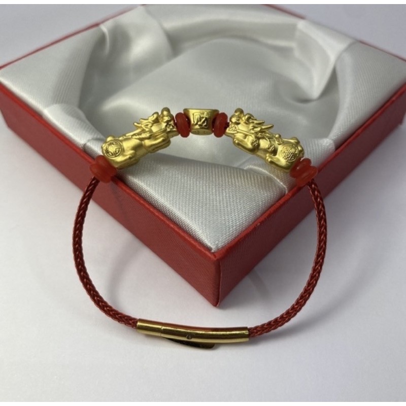 เชือกแดง ปี่เซียะทองแท้+กิมตุ้ง น้ำหนักรวม 2.5 กรัม 3t0j
