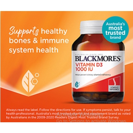 พร้อมส่ง EXP:2027​ Blackmores Vitamin D3 1000IU 60/200 Capsules