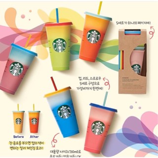 (แท้) Starbucks แก้วรียูส เปลี่ยนสีได้ตามอุณหภูมิน้ำในแก้ว ขนาด 24oz