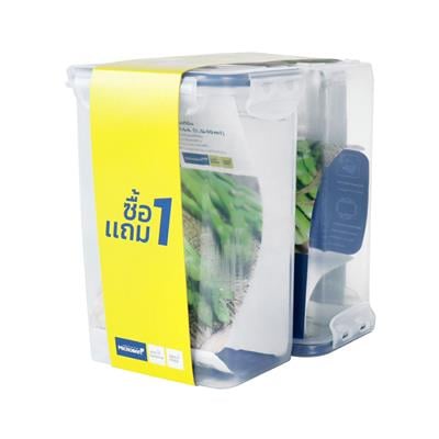 Homehapp  กล่องอาหารทรงเหลี่ยมฝาล็อก SUPER LOCK รุ่น JCP-6144 ความจุ 1,500 มล. สีขาว - น้ำเงิน (1 แถ