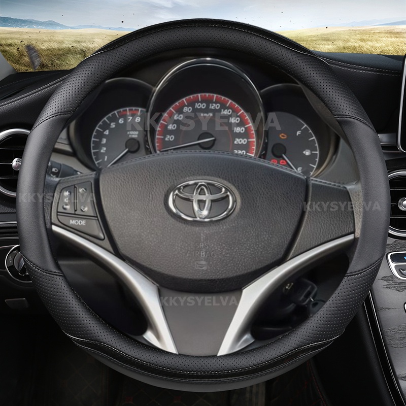 ปลอกหนังหุ้มพวงมาลัยรถยนต์ คาร์บอนไฟเบอร์ ขนาด 38 ซม. สําหรับ Toyota Camry Vios Altis Rush Avanza Vellfire Innova Hilux