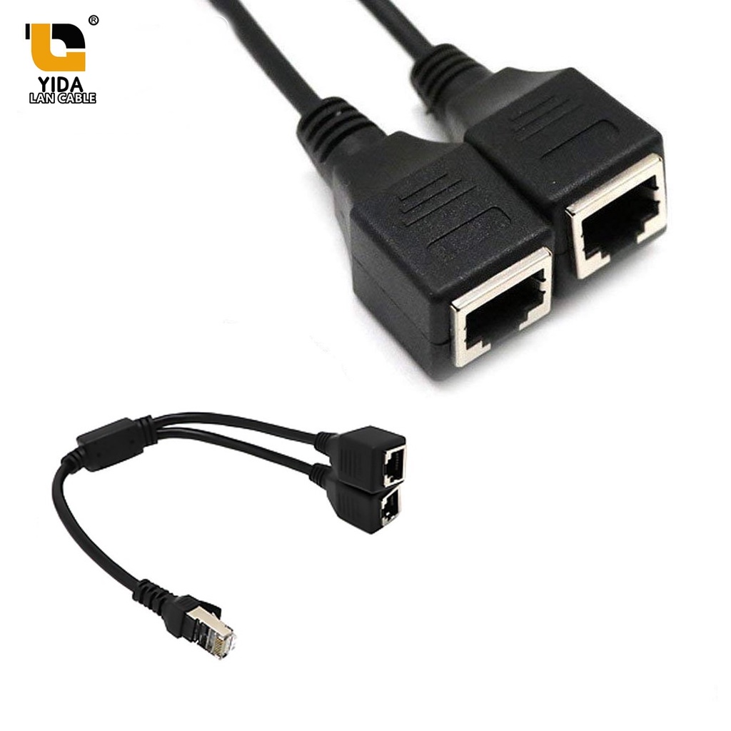 Jaimela 2 stuks LAN-splitterverdeler, RJ45 LAN-splitter, LAN-splitter 1 op 2 gelijktijdige adapter, ethernetsplitter, netwerkverlenging, adapter voor Ethernet CAT 5/6/7/8 kabel
