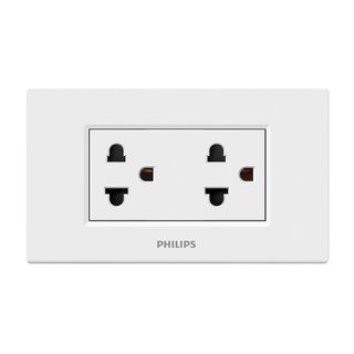 ชุดเต้ารับคู่ 3 ขากลม PHILIPS LEAF สีขาว | ปลั๊ก ปลั๊กไฟ เต้ารับ เต้ารับสายไฟ