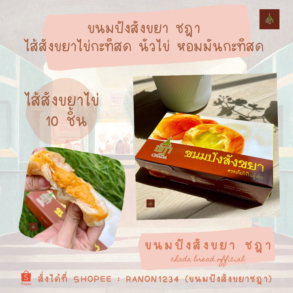 [รอบส่ง 29 พ.ค.] ขนมปังสังขยา ชฎา ไส้ สังขยาไข่ กล่อง 10 ชิ้น  CHADA BREAD Official Coconut Custard Bun (Egg Custard)